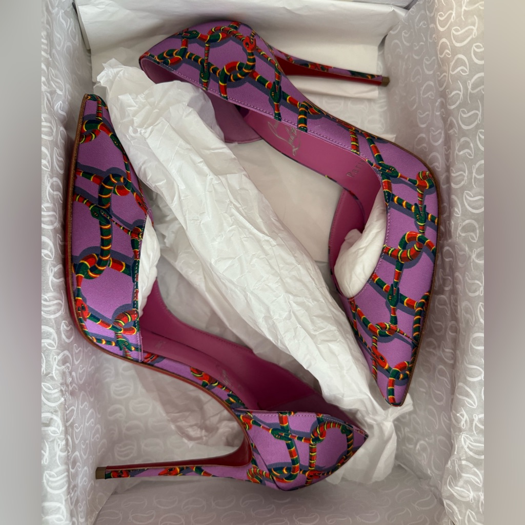 Christian Louboutin Iriza 100 Cr Sat Naja Chain/Lining Pumps 100 Mm . Size 39.5